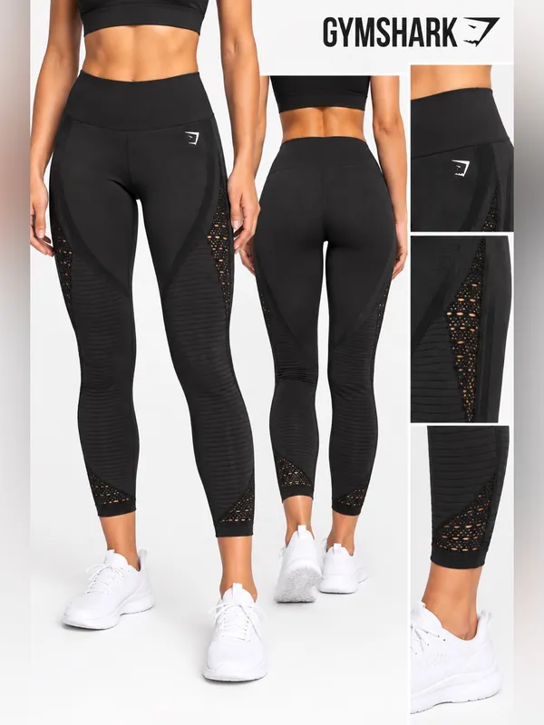 Gymshark Black Seamless 7/8 Leggings Cutout Mesh Ribbed High Waist XS - Image 2