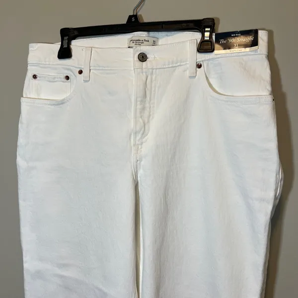 Abercrombie & Fitch Curve Love The 90s Straight Mid Rise White Jeans 31 Long NWT - Image 2
