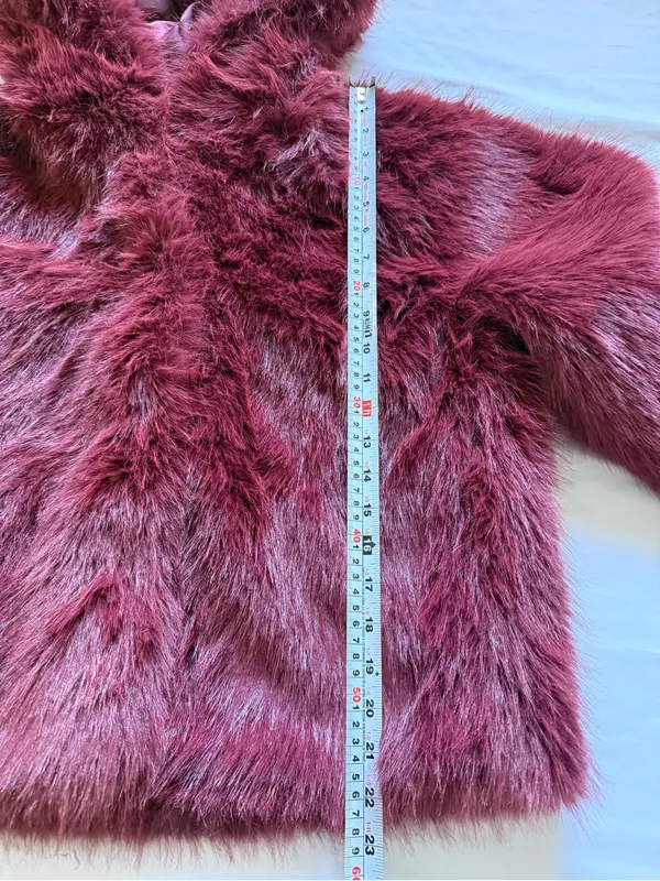 Wild Fable Burgundy Faux Fur Jacket S Y2K Mob Wife Glam Plush Coat - Image 8