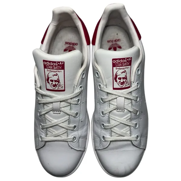 Adidas Women’s Size 6 White Bold Pink Leather Stan Smith Shoes Sneakers - Image 3