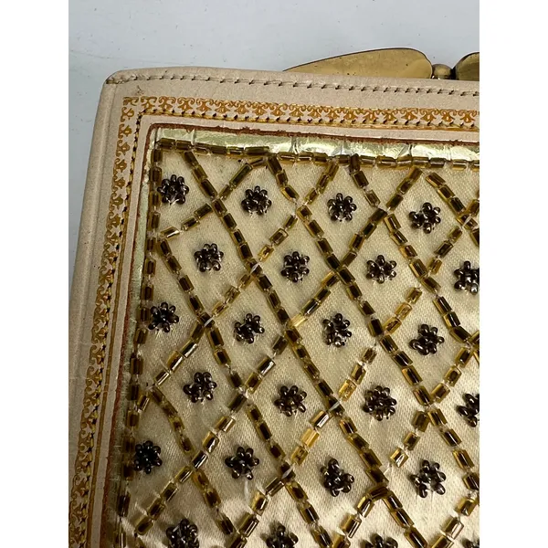 vintage Mid Century 50'-60 beaded evening clutch bag Wallet Coin Purse Gold - Image 4