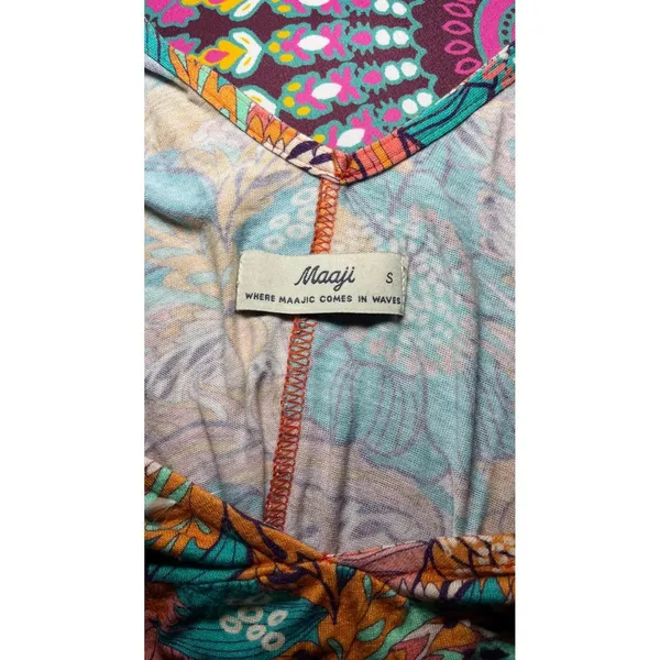 Maaji Bohemian Floral Print Maxi Dress Spaghetti‎ Strap V Neck Women's Size S - Image 3