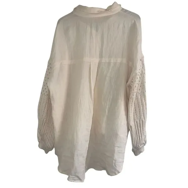 Pink Lily Keep Shining Cream Crochet Sleeve Gauze Sz Large Shacket - Image 4