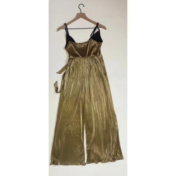 SHOW ME YOUR MUMU Jane Jumpsuit Gold Metallic Wrap Tie‎ Waist Party Glam Small - Image 8