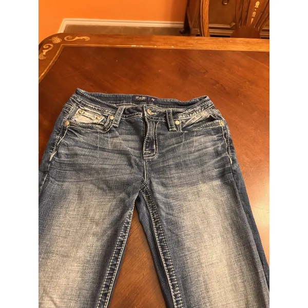 Miss Me Jeans, Slim Boot Women's Size 28 Blue, Denim, Gems Back Pocket, Flared - Image 4