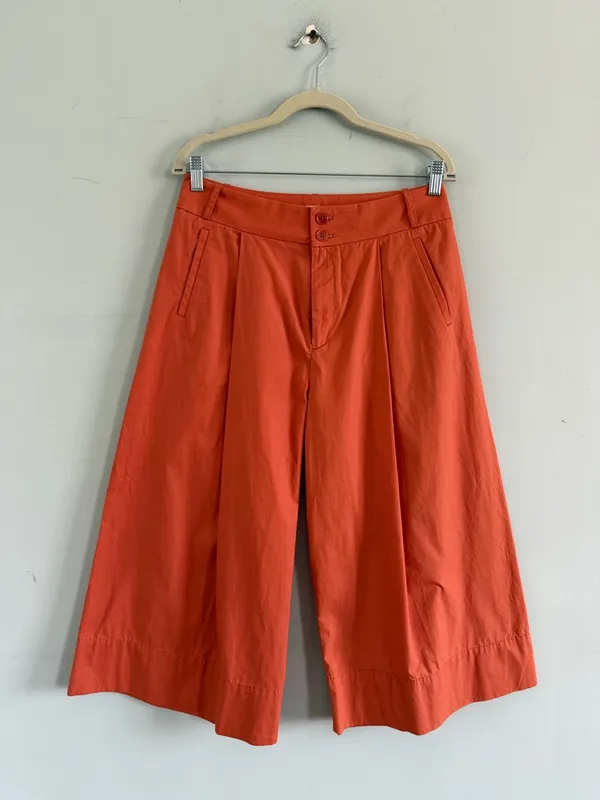 Anthropologie High Rise Wide Leg Culotte Pants Orange Pleated‎ Cropped Trousers - Image 4