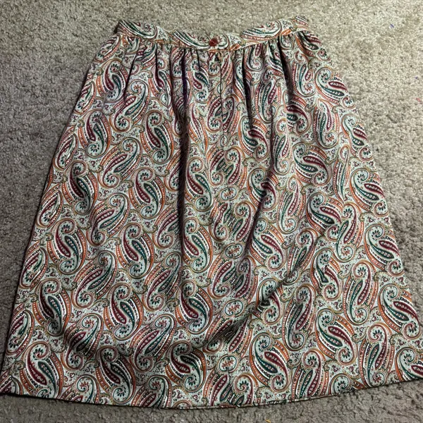 Vintage Paisley Midi Skirt High‎ Waisted A-Line Earth Tone Boho Brown Green - Image 4