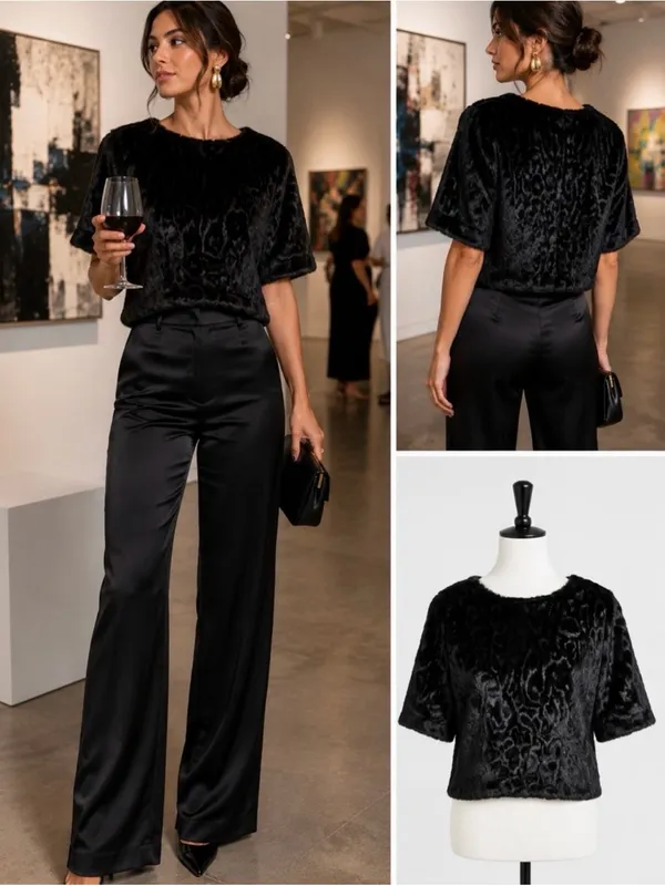 💥Bar III Black Faux Fur Animal Embossed Cropped Top Lined Sz M 💛 - Image 2