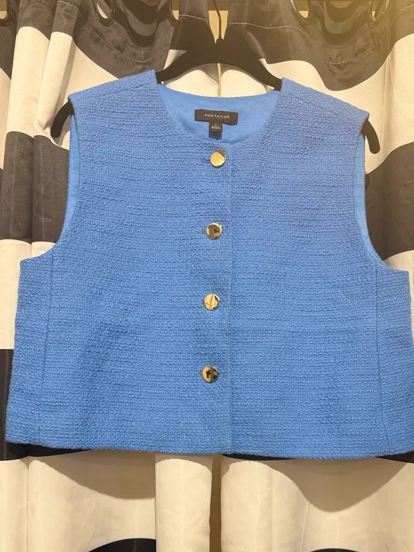 Ann Taylor Factory Sky Blue Bouclé Button Vest - Image 2