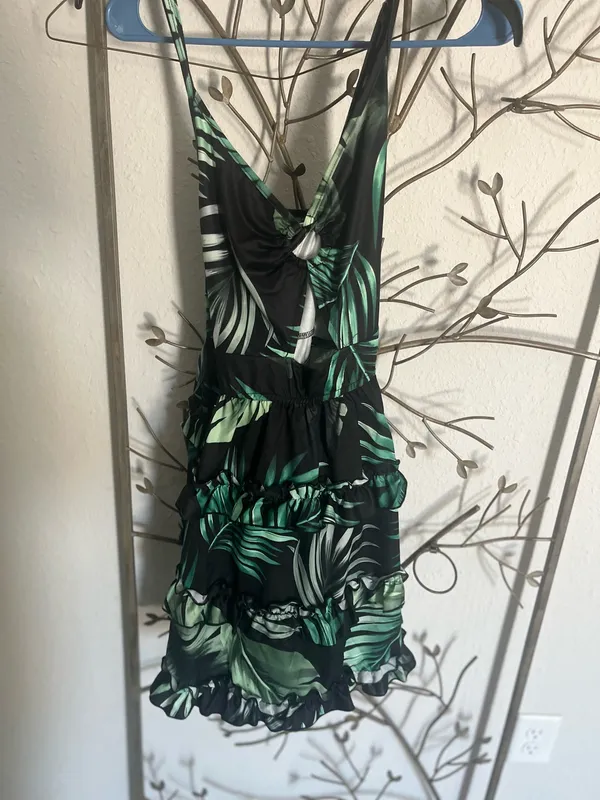 Tropical palm tree vacation dress Green Size M - Image 3