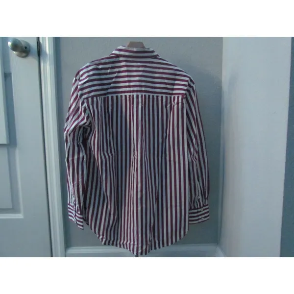 Talbots Button Down Shirt S Burgundy White Striped‎ Cotton Long Sleeve Classic - Image 2