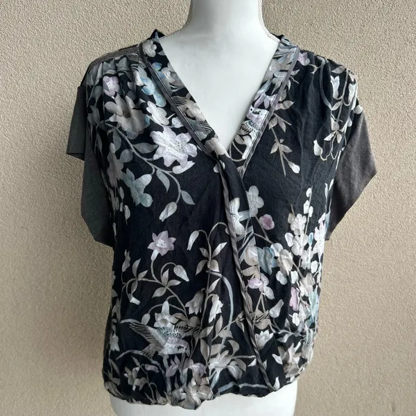 TINY by Anthropologie Floral Knit Mixed Media Blouse Top Boho Size Small - Image 4