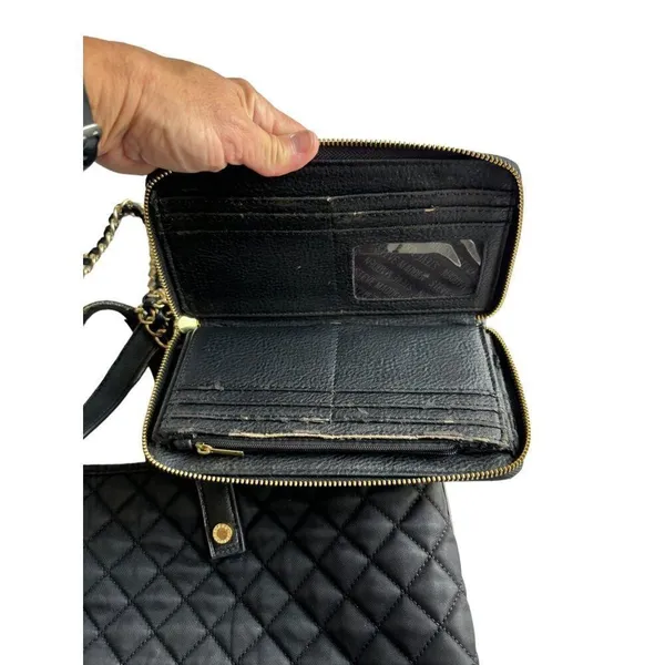 Steve Madden Black Quilted Tote & Wallet Set- note wear - Image 4