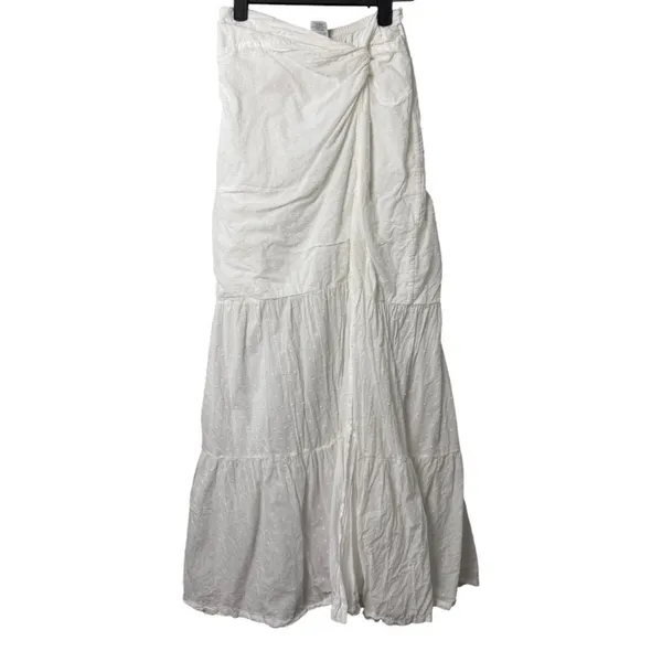 Peixoto Revolve Valentina White Swiss Dot Tiered High Slit Maxi Skirt Small - Image 3