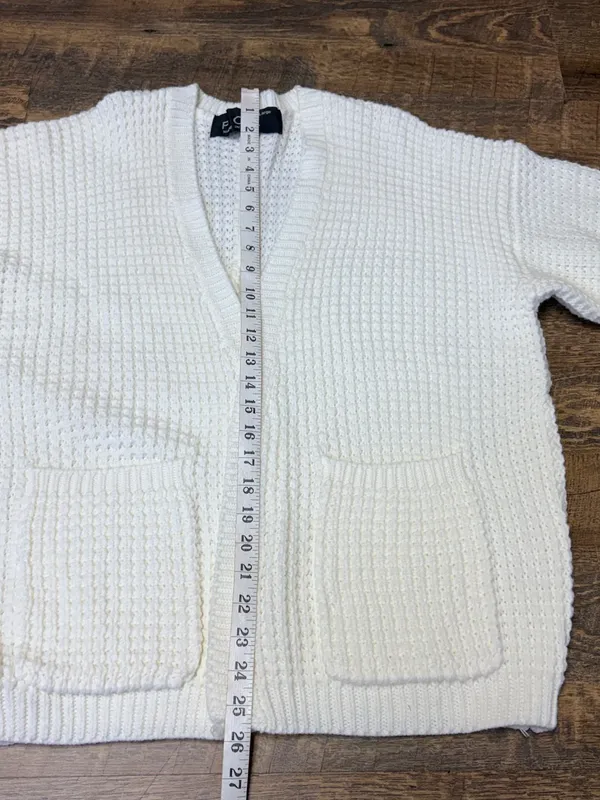 POL Chunky Knit Open Front Cardigan Sweater Womens Large Ivory Cream 3/4 Sleeves - Image 4