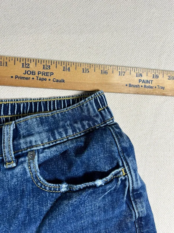 Aerie Daydream Denim Shortie frayed hem elastic back light distressing size L - Image 6