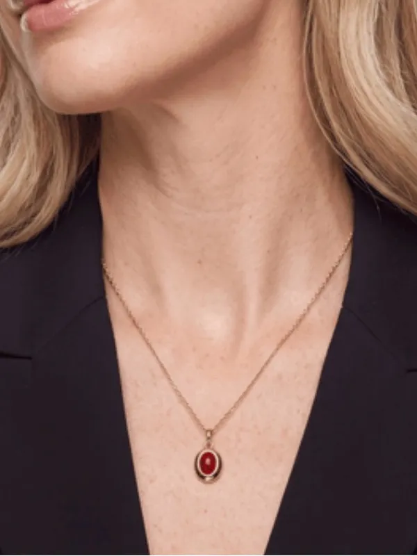 Leeada Oval Gemstone Pendant Necklace Gold Tone Burgundy Stone LEE-FA-002 NEW - Image 2