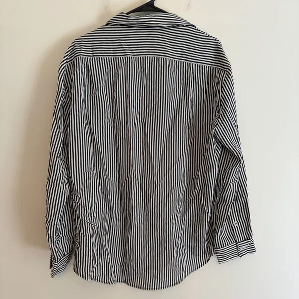 NWT Zara XS oversized Black White Striped Button Up Top‎ Long sleeve Collared - Image 3