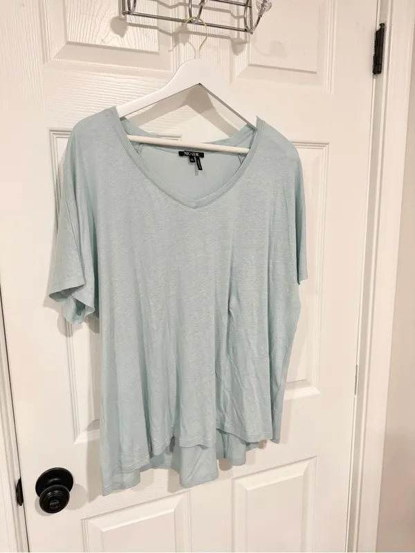 NIC+ZOE Aqua Blue Linen Blend Relaxed Coastal V Neck Plus Size Top Tunic XXL - Image 6