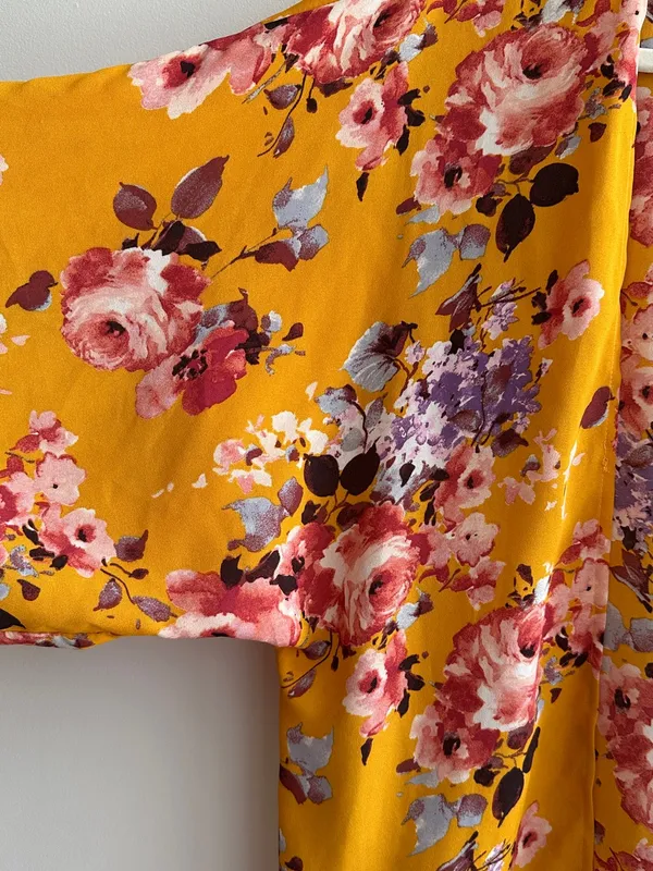 ADORA Golden Yellow Floral Bolero/Kimono Jacket/Cardigan, Size Small - Image 5