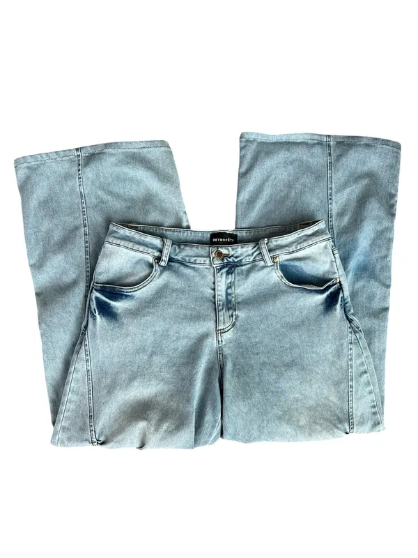 Retrofete Women’s Giselli Low Rise Ruched Wide Leg Jeans Vintage Celeste Wash 27 - Image 3