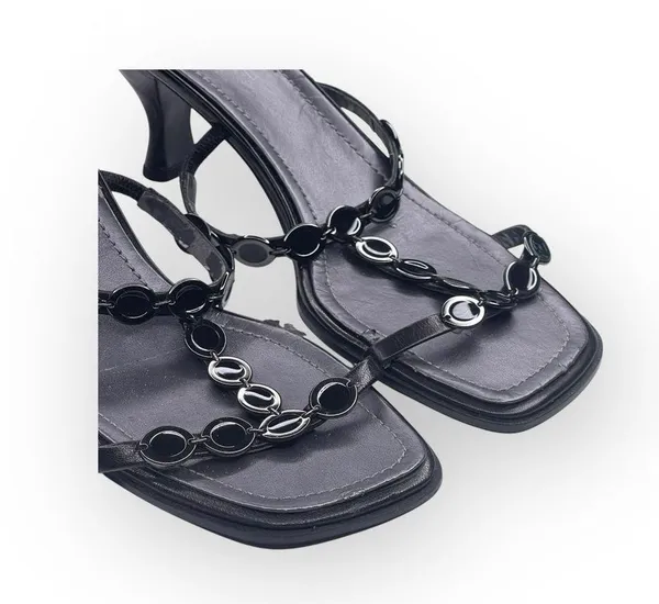 new Bandolino 𒀭 T Strap Kitten Heels Mules Sandals 𒀭 Black Leather 𒀭 10M 𒀭 SJP - Image 9