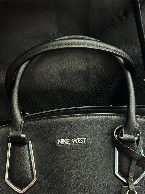 Nine West Black Pebbled Satchel Shoulder Bag Removable Crossbody Strap - Image 9