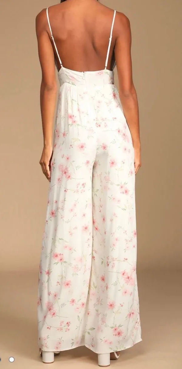 New With Tags Lulu’s Darling Blooms Ivory Floral Print Wide-Leg Jumpsuit XS - Image 4