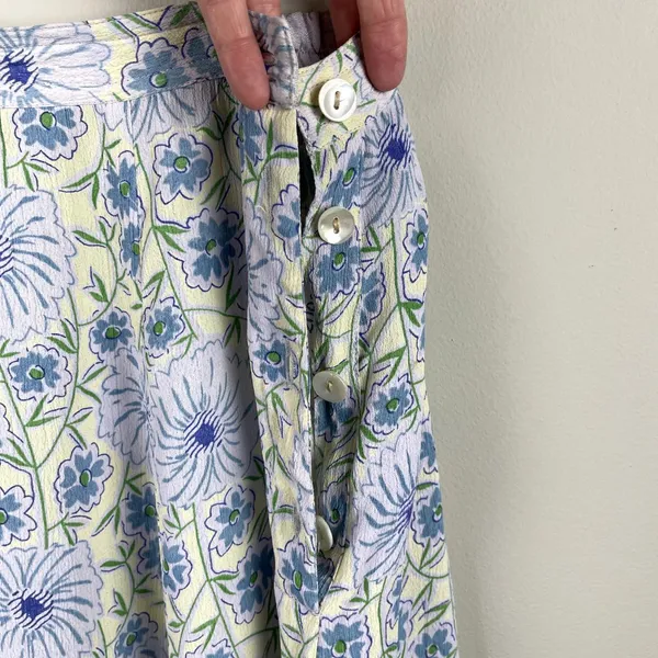 April Cornell‎ Maxi Skirt Womens Small Blue Yellow Floral Boho Buttons Stretch S - Image 9