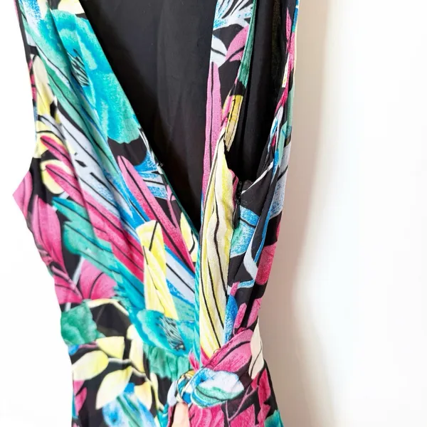 Anthropologie Cupro Faux Wrap Maxi Dress Size 0 Floral‎ Resort Tropical Vacation - Image 4