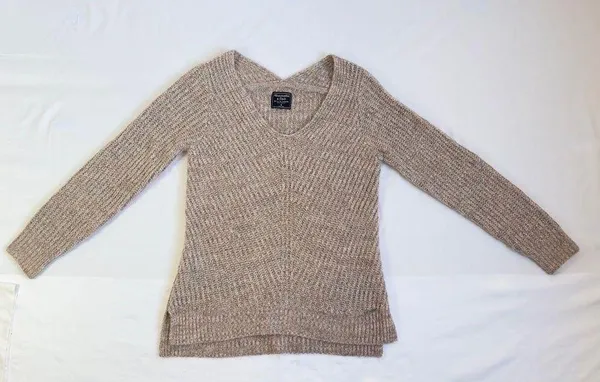 Abercrombie V-Neck Knitted Sweater in Rib - Pink/Grey Marl - M - Image 11