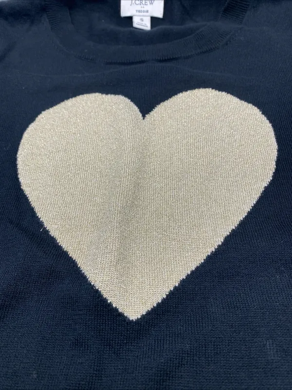 J. Crew Black Sweater Gold Heart Long Sleeve Pullover Sweater Teddie Small - Image 2