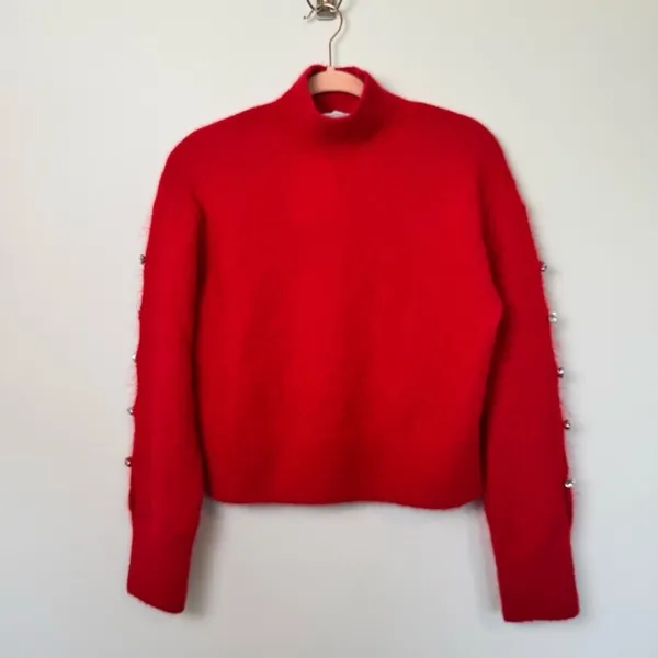 NWT & Other Stories Red Mohair Wool Rhinestone Cropped Sweater XS - Image 7