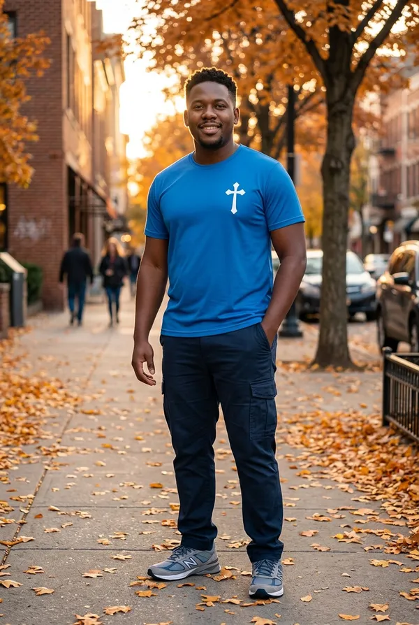 Men’s Premium Quality Blue Shirt with White Cross Size XL - Image 3