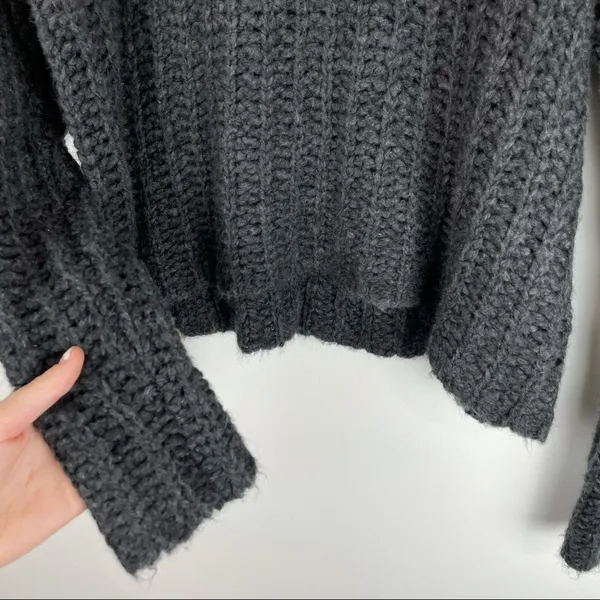 Aerie Grey Chunky Knit Mock Neck Wool Alpaca Sweater - Image 8