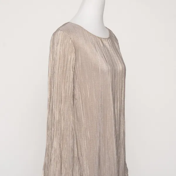 Betsy & Adam - Gold‎ Metallic Pleated Long-Sleeve Mini Dress - Image 10