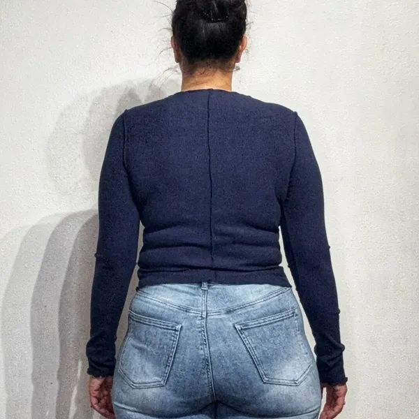 Aerie Navy Ribbed Cropped Long Sleeve Top Sz M - Image 9