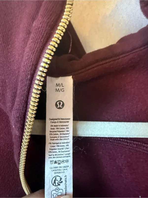Lululemon 1/2 Zip scuba - M/L - maroon with gold details - Image 3