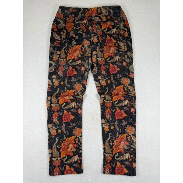 Soft Surroundings Floral Paisley Corduroy Pants Womens Black Orange‎ 2FT99 M - Image 9
