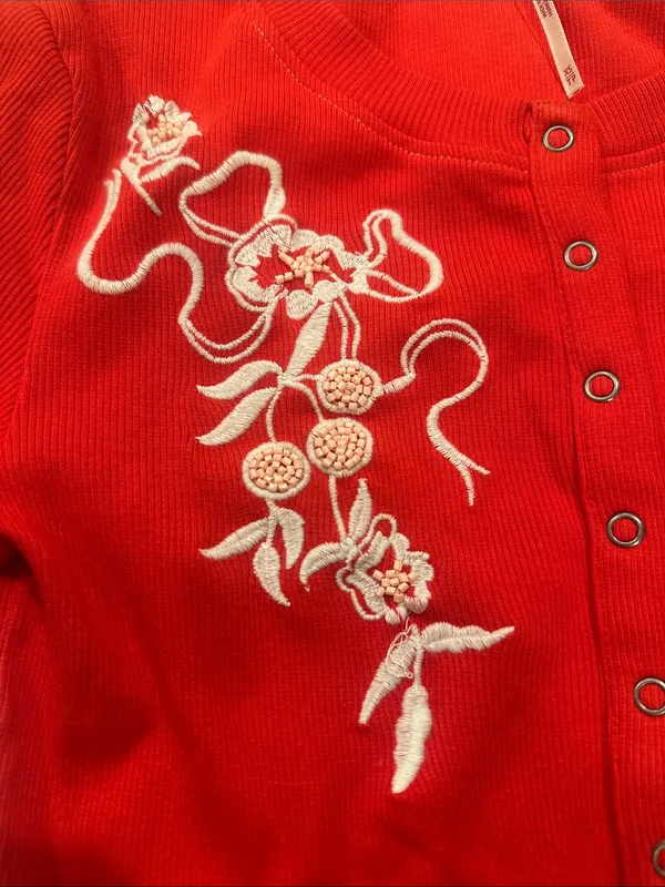 NEW Free People Candy Cane Lane Beaded Long Sleeve Snap Buttons Top Sz XS - Image 5