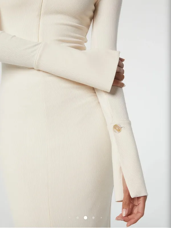 The Line By K Candela Flared Sleeve Maxi Ribbed Zipper Dress Vanilla Medium - Image 4