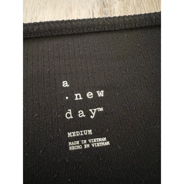 A New Day Black Ribbed Square Neck Bodysuit Medium - Image 6
