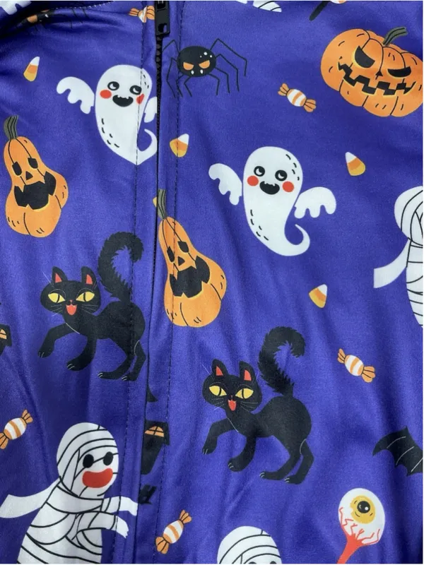 Womans NWOT One Piece Haloween Costume Small Purple Hooded Ghosts Pumpkins - Image 4