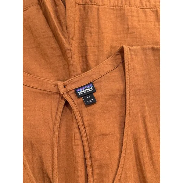 Patagonia Womens Romper Brown V Neck Organic Cotton Gauze Playsuit Tie Bow XS - Image 4