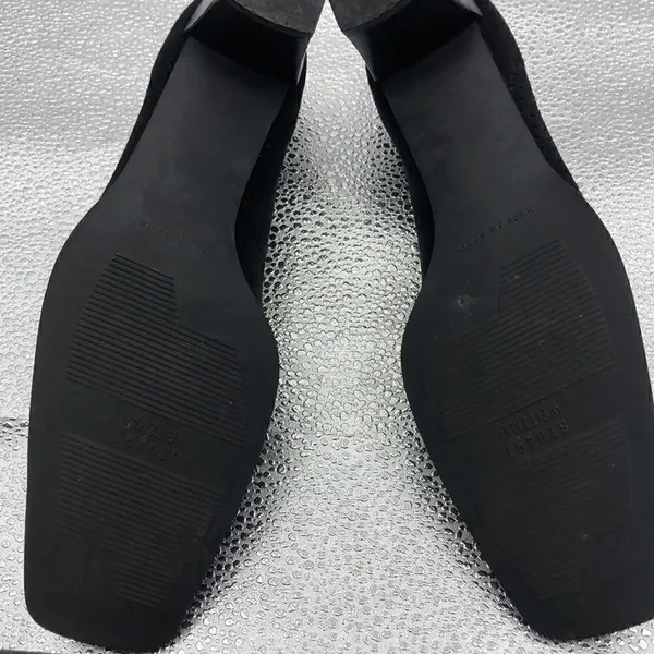 Stuart Weitzman black suede pinhole loafer heels - Image 7