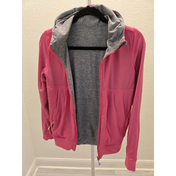 ​Ivivva Lululemon Girls 14 Reversible Full Zip Hoodie Gray Hot Pink Thumbholes - Image 8