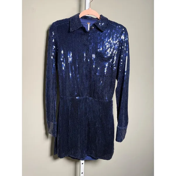 Free People Sophie Sequin Mini Dress Midnight Navy XS‎ NWT Party Glam - Image 2