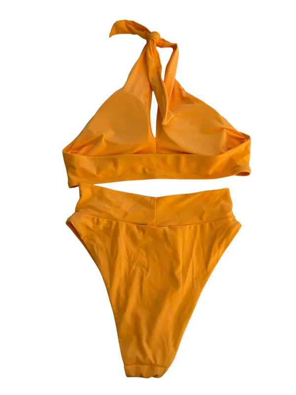 Aerie size large High-Waist Halter Bikini Set - Bright Orange - Image 11