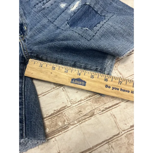 AMERICAN‎ EAGLE 6 Jean Shorts Cut Off Patches Denim Med Wash Distressed - Image 7