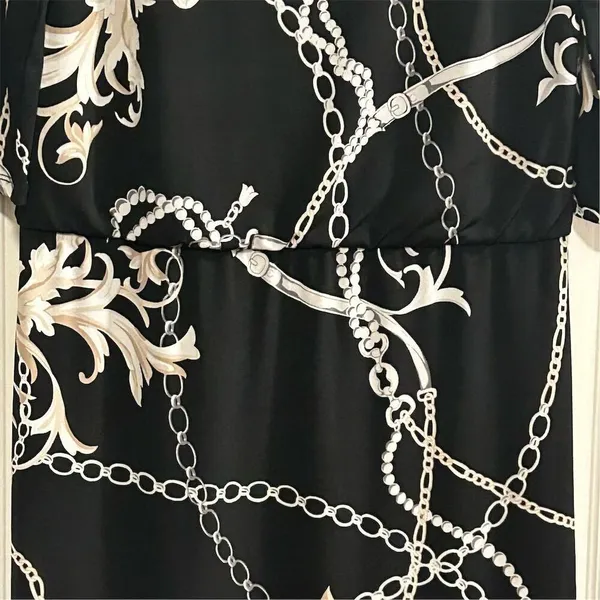 White House Black Market Women's‎ Blouson Dress S Chain Link Print Black - Image 5
